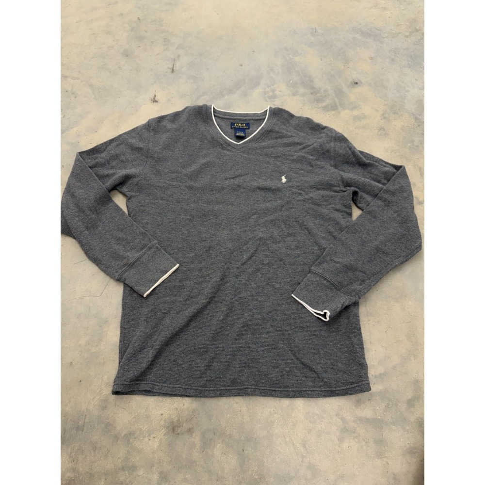 Polo Ralph Lauren T-Shirt Mens XL Gray Waffle Knit V-Neck Thermal Preppy Casual